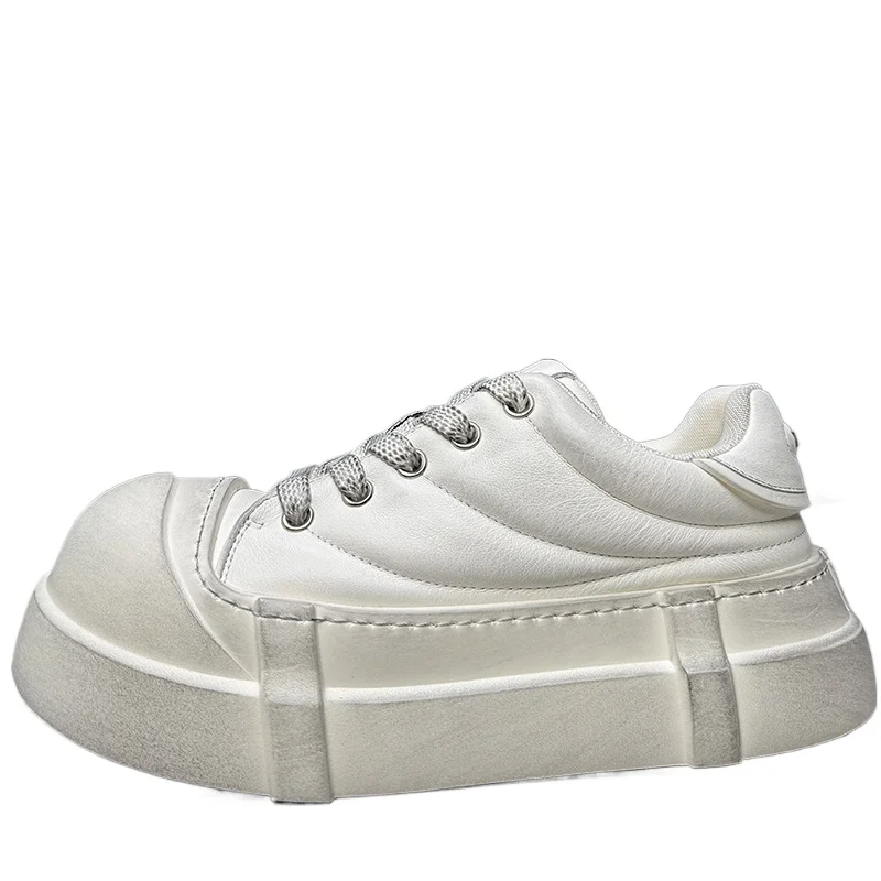 

Retro Irregular Toe Slightly Warped Design Casual Shoes for Men's Genuine Leather Thick Soled Height Increasing Board Shoes Male