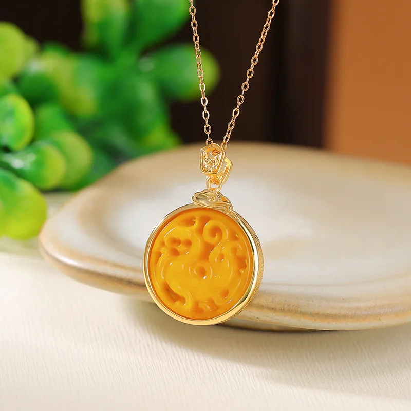 

S925 Sterling Silver Gold-Plated Amber Six-Word Mantra Niche Pendant