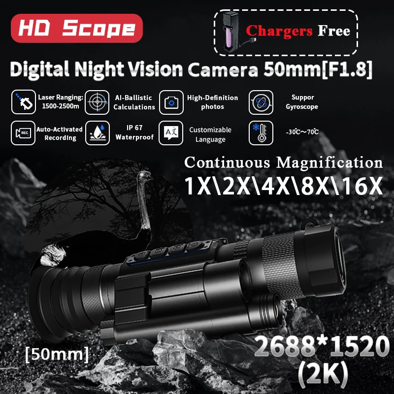 

Competitive Price Video Format MP4 Physical Buttons OEM/ODM digital night vision 2k scop hd night vision hunting infrared