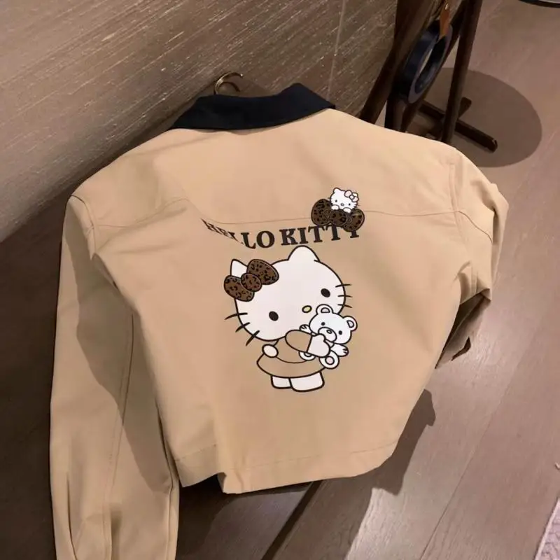 Hello Kitty Top Cappotto Ragazze Bella Giacca retrò a maniche lunghe Y2K Felpa Hot Cartoon Risvolto Casual Versatile Abbigliamento da lavoro da strada