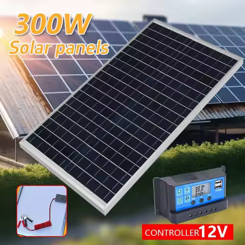 Portable 300W 18V Solar Panel Kit with 30A 60A 100A Charge Controller for Outdoor Camping, Caravan, RV Phone Charging power bank