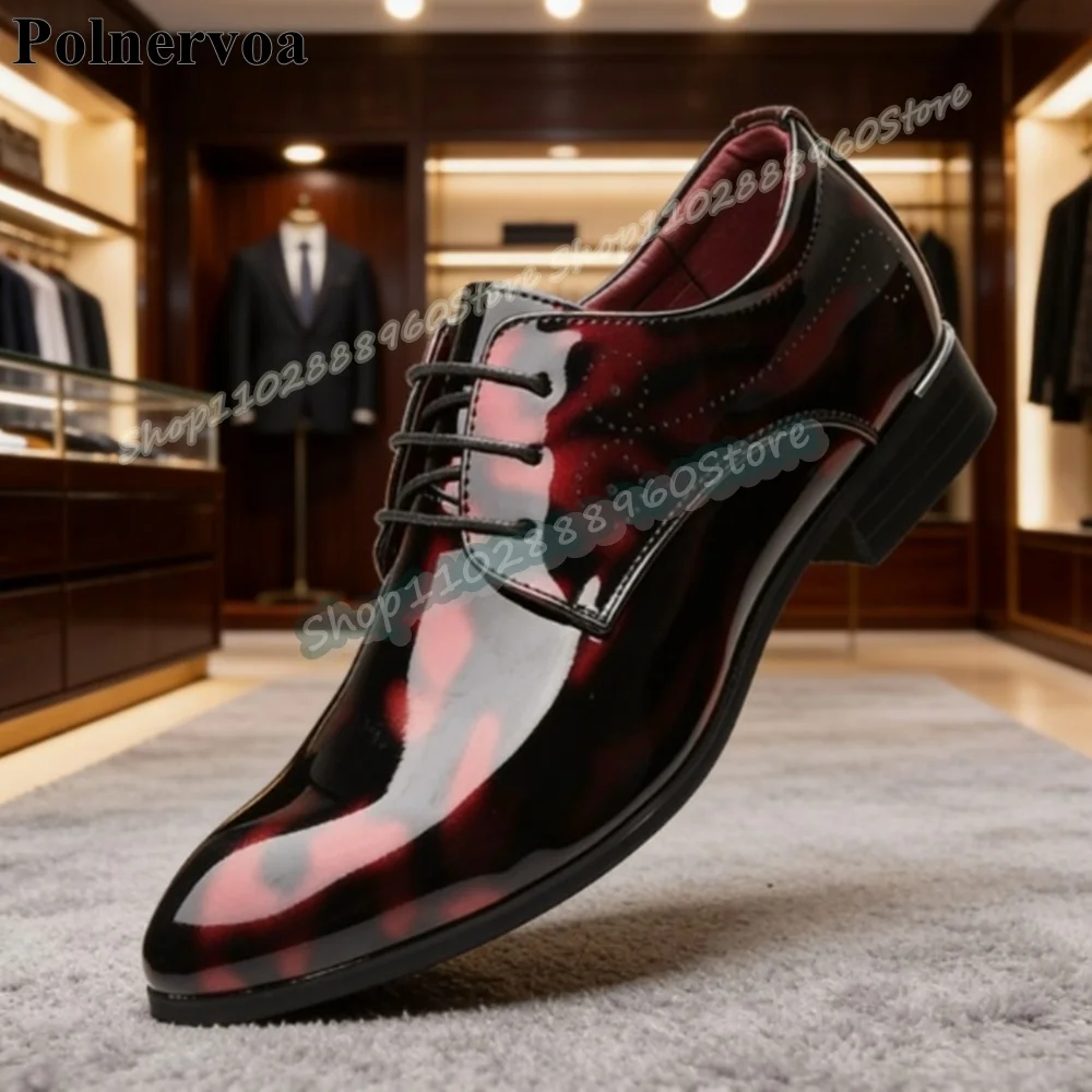 

Dark Red Glossy Leather Cross Tied Party Men Pumps Flats Dress Shoes For Men Slip On Banquet Fashionable Catwalk 2026 Men Pumps