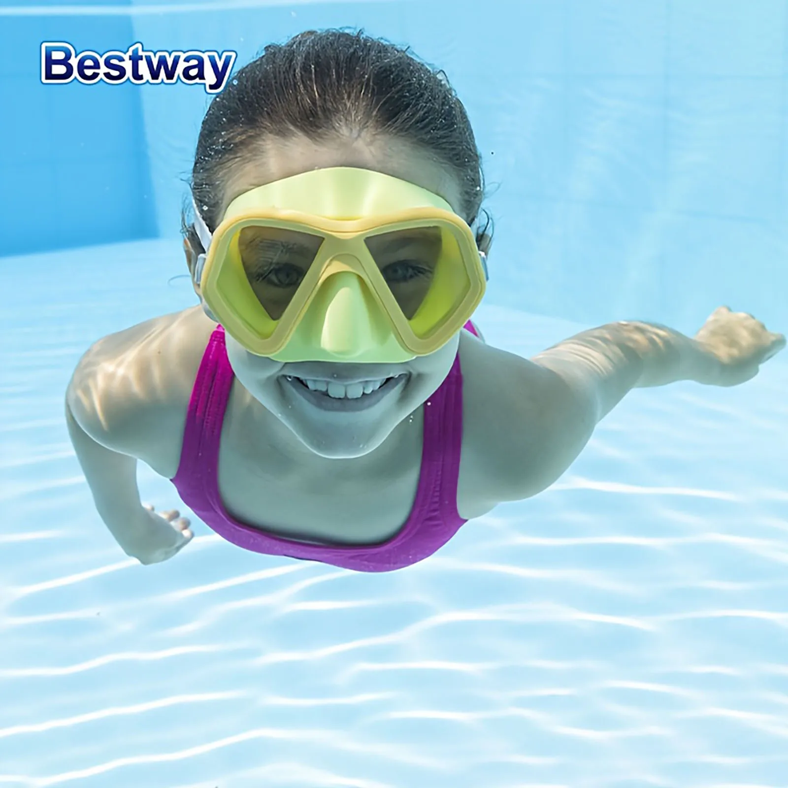 Bestway 22048 3 Colours/1pc Pool Goggles, Glass Diving Goggles, Adult Swimming Goggles with Nose Mask, Professional Snorkelling