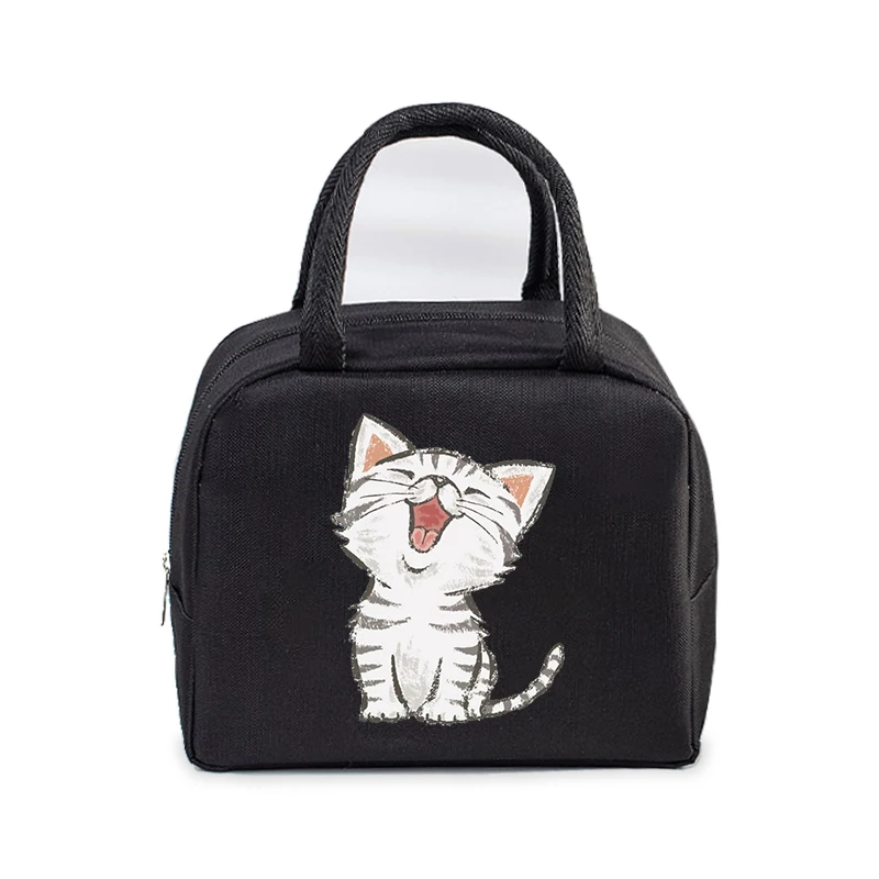 애니메이션 고양이 프린트 도시락 가방, 만화 고양이 그래픽 도시락 가방, 두꺼운 보온 핸드백, 어린이 도시락 가방, 남녀공용 