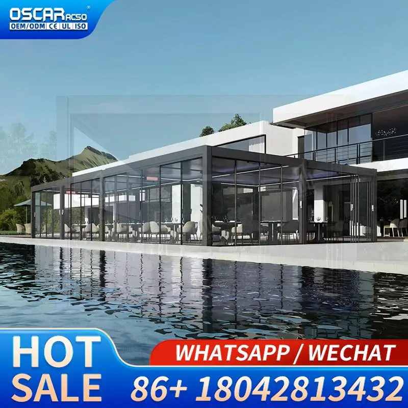 3X3m 3X4m 4X4m 6X4m في الهواء الطلق الألومنيوم اللوفر الهياكل الجاهزة الفاخرة الحديثة الملاجئ في الهواء الطلق أوروبا جاهزة لشحن العريشة #2