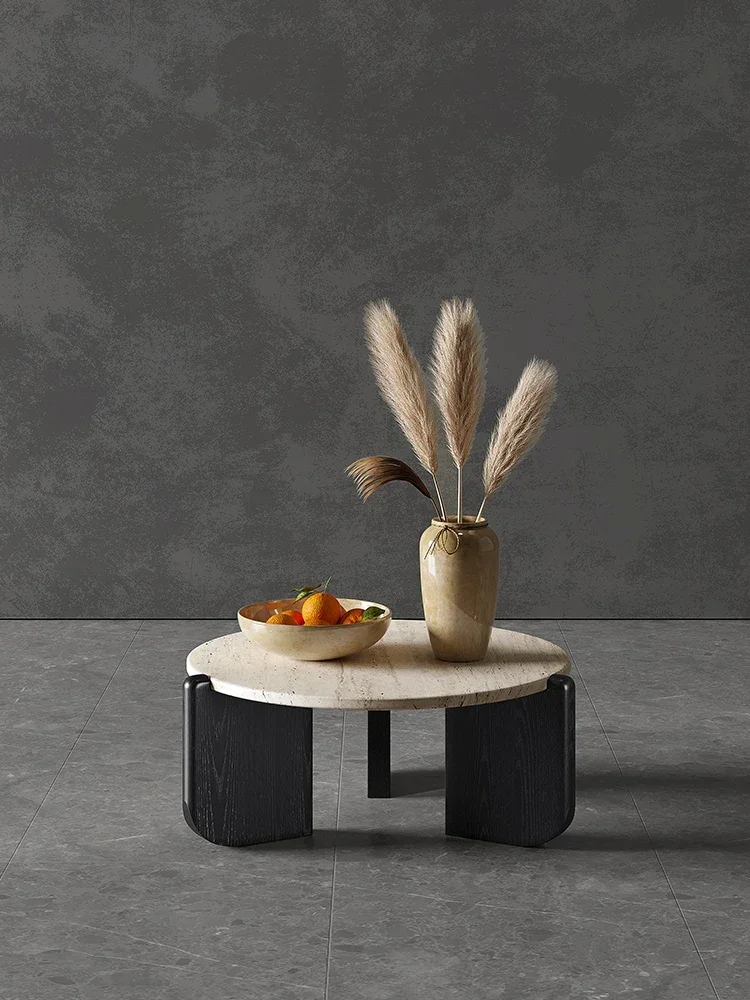 

Ji Jifeng solid wood cave stone coffee table Italian hotel home B&B balcony bay window round marble small round table