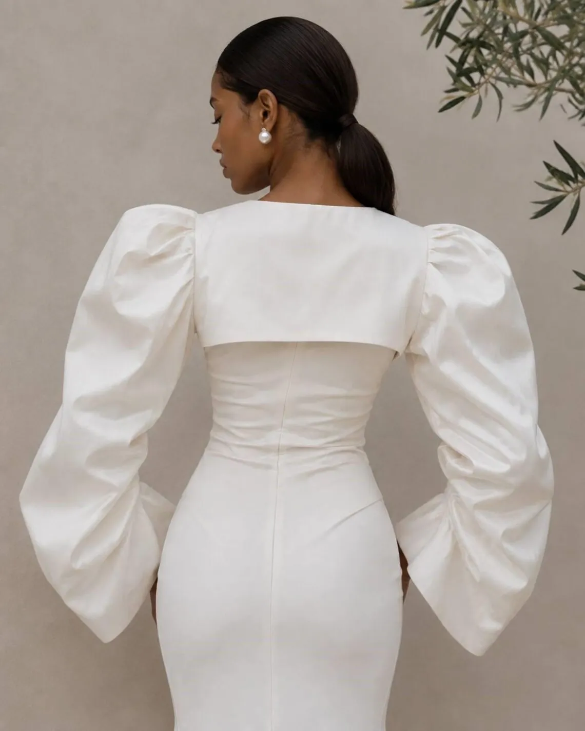 Customized Taffeta Bridal Jacket Long Sleeves Wedding Topper Puff Sleeve Bolero with Buttons Bridal Cover Up