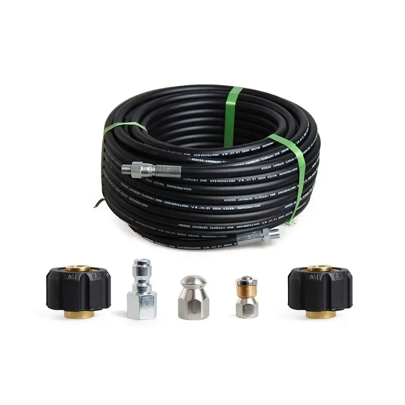 Sewer Jetter Kit 100FT 5800PSI Drain Cleaner Hose 1/4 Inch NPT Corner Rotating and Button Nose Sewer Jetting Nozzle