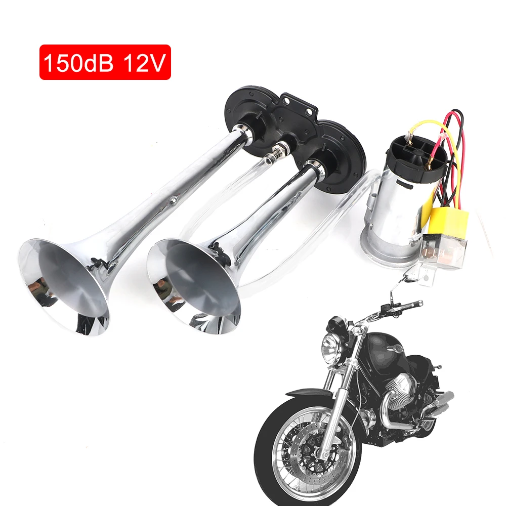 150dB 12V Motorcycle Electric Horn With 80A Relay Dual Trumpets Loud Speaker With Air Compressor Car Accessories For Boat Truck