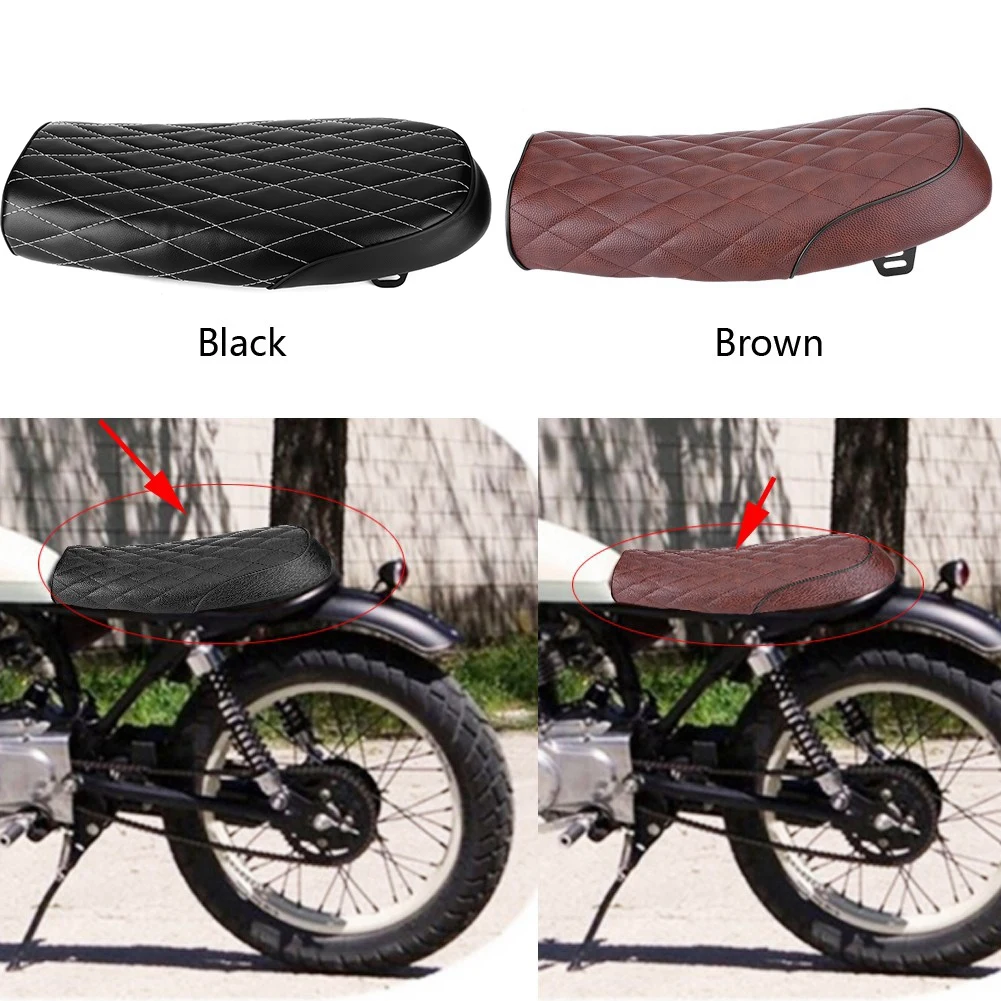 Flat Cushion Motorcycle Saddle Motorcycle PU Leather Vintage Cafe Racer Seat Flat Saddle Cushion for  CG125 GN CG CB400SS