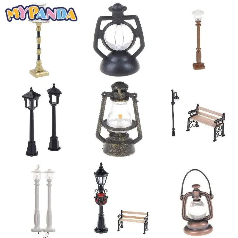 Mini 1:12 Miniature Table Candlestick Retro Kerosene Lamp Doll House Lamps Decor Accessories Dollhouse Furniture Toys