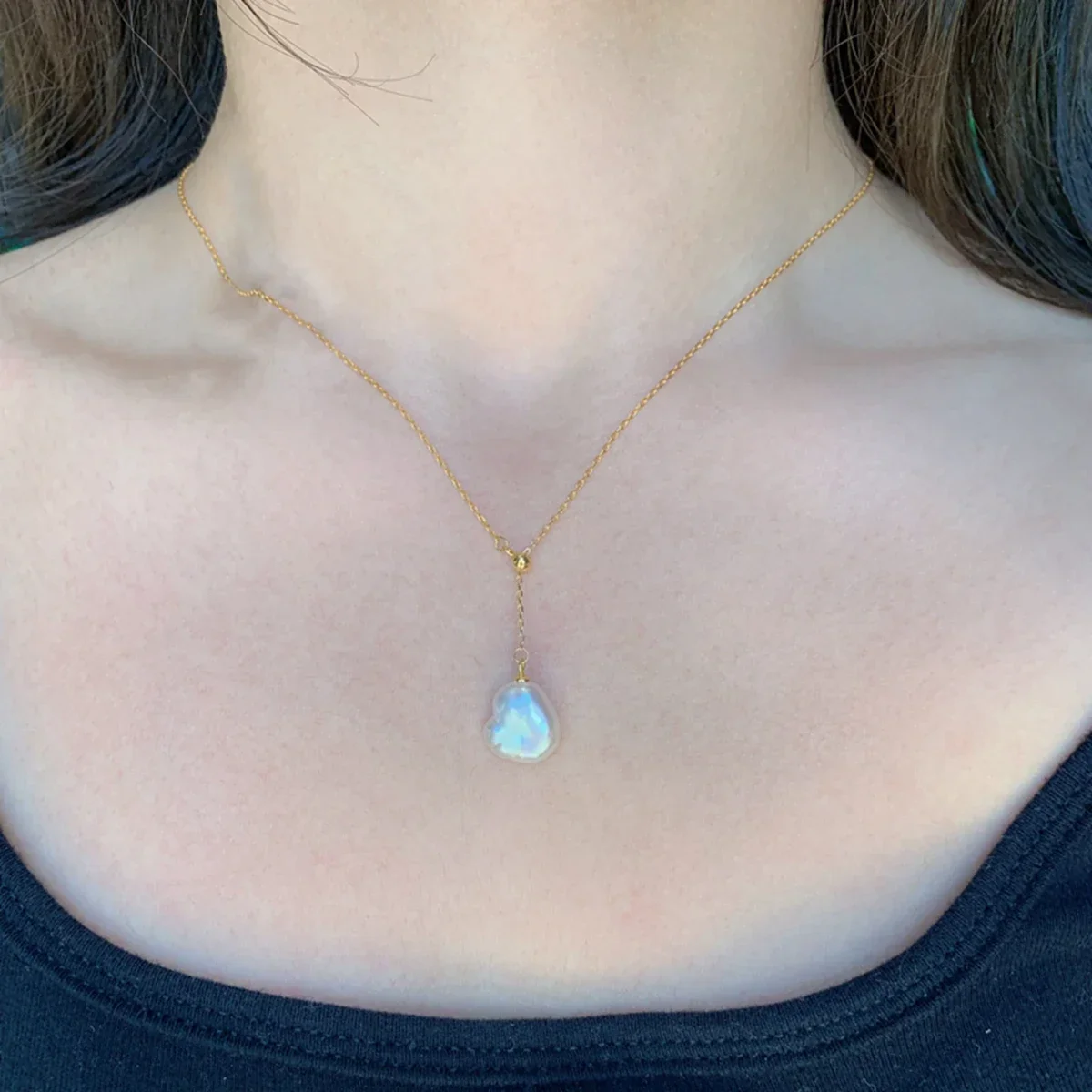 Natural freshwater heart-shaped Baroque pearl Y-shaped chain slanted pendant S925 Sterling Silver necklace adjustable love gift