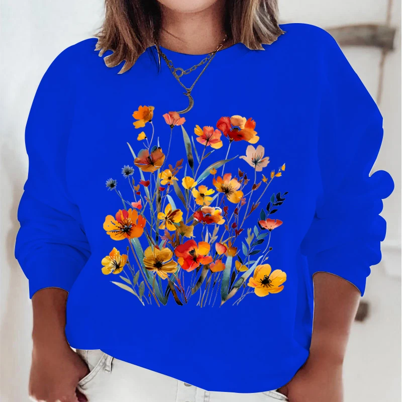 Vintage Wildflower Lover Print Boho Sweatshirt Gift for Flower Nature Lover Retro Wildflower Boho Print Casual Women Sweatshirts