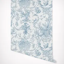 Classic Blue Toile Wallpaper, Peel and Stick Wall Sticker,Vintage Wall Mural Festoons Of Flowers Toile De Jouy Walloaoer In Navy
