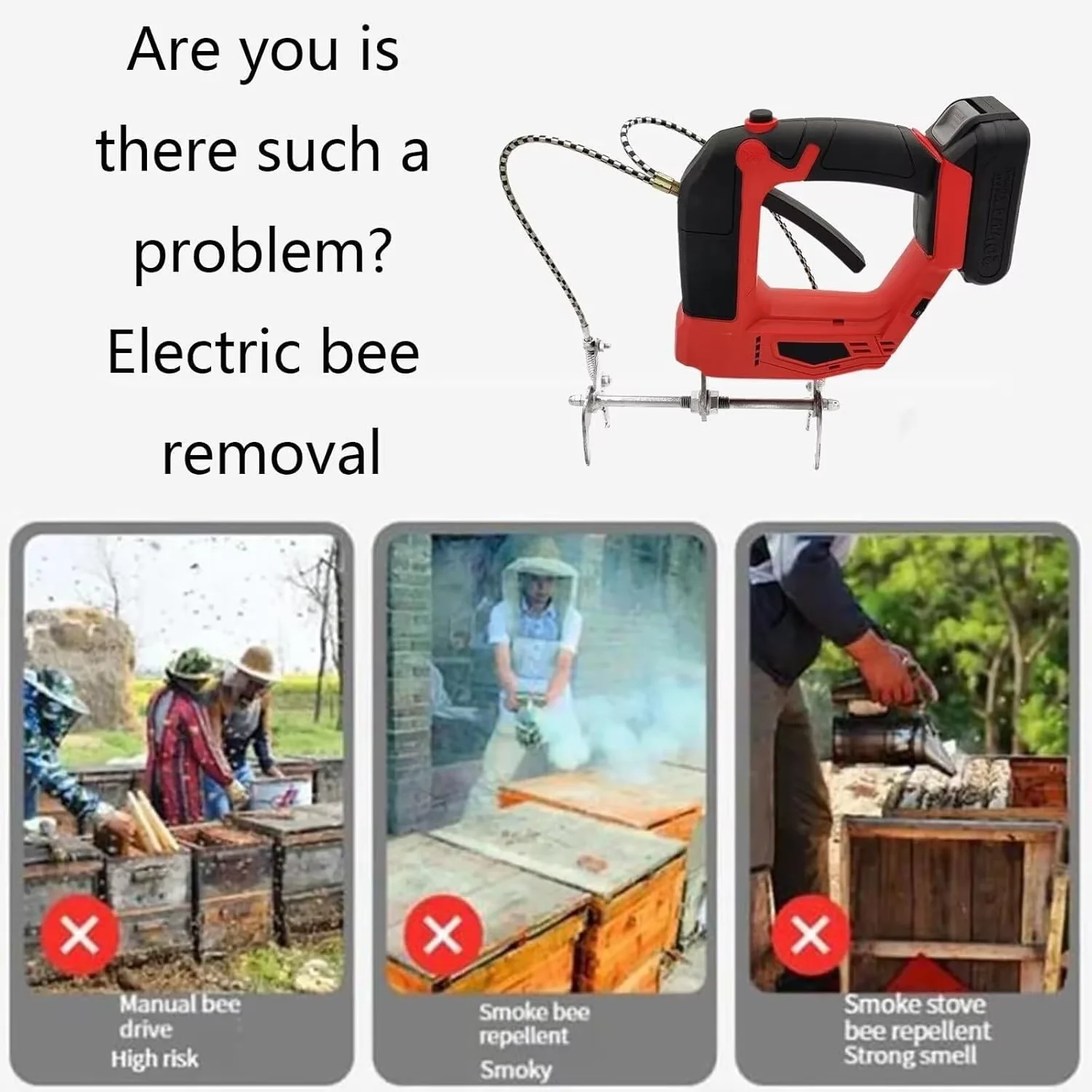 Handheld Electric Bee Shaker, Electric Bee Remover, Electric Beekeeping Frame Clamp, Wireless, Rechargeable Cordless Beekeeping