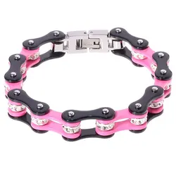 Ladies Bracelets/Bangles Pink,Biker Bicycle Motorcycle Chain Link Bracelets For Men/Women,Punk Stainless Steel Jewelry