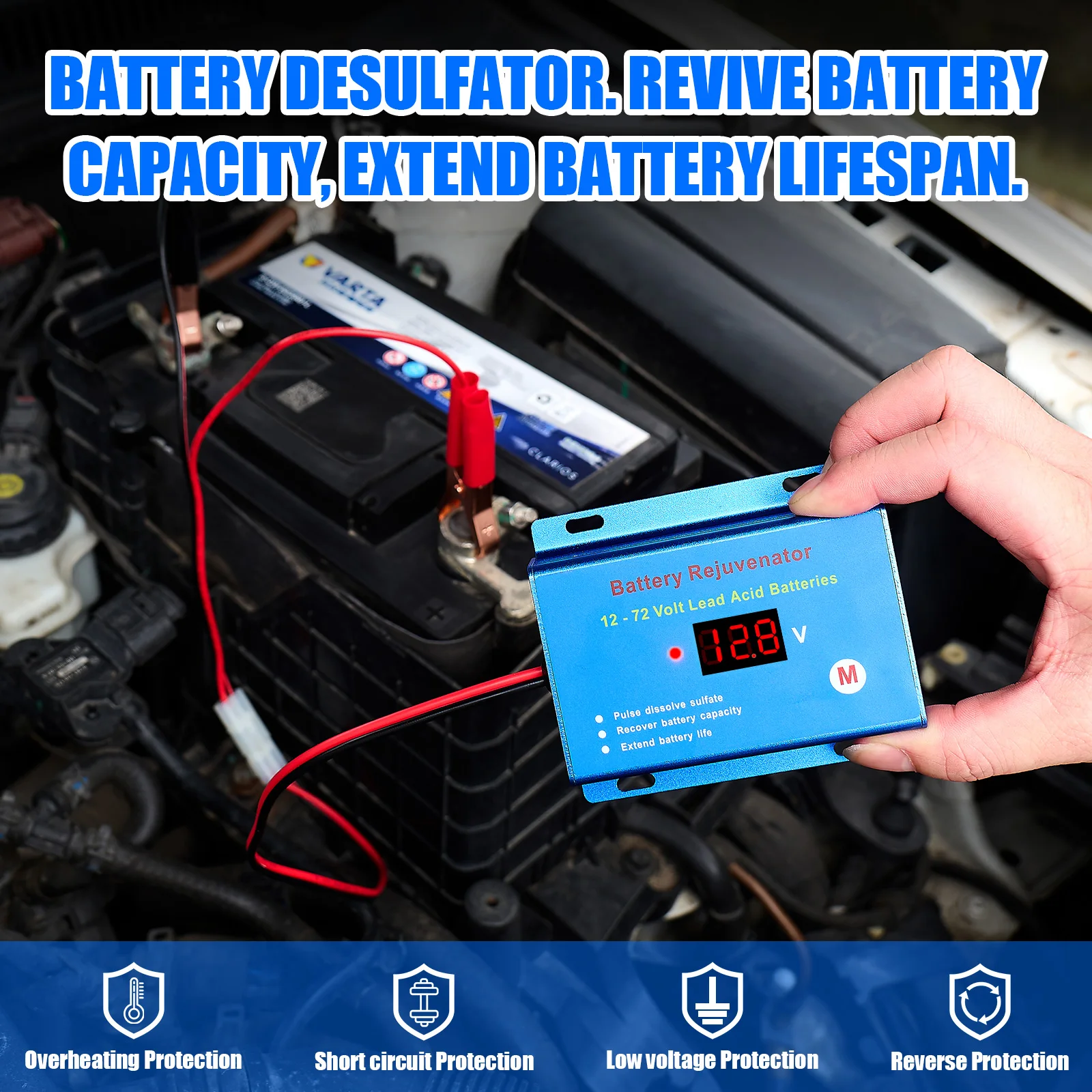 12V 24V 36V 48V Battery Desulfator Regenerator for 12V - 72V Lead acid Batteries with Quick Disconnect Cables