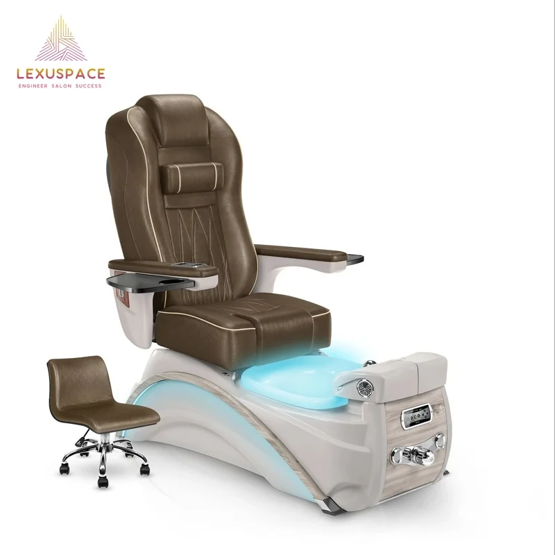 Custom Pedicure Chair for Nail and Spa Base Color No Plumbing LED Ambient Light and Whirlpool Tub for Nail Salon