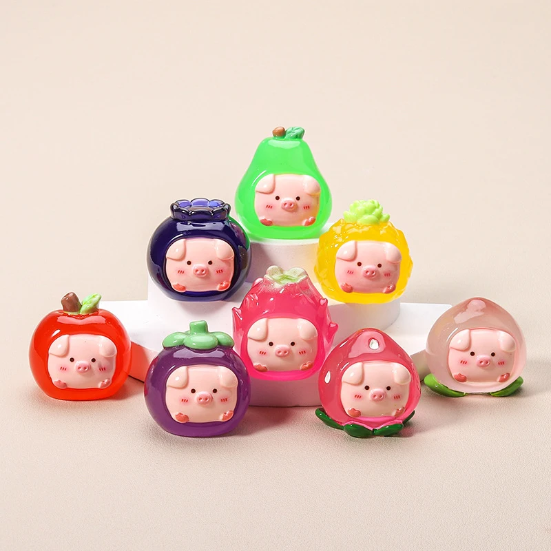 Creative Kawaii Fruit Small Pigs Decorations Cartoon Cute Resin Luminous Small Ornaments Accessories Children Toys Gifts