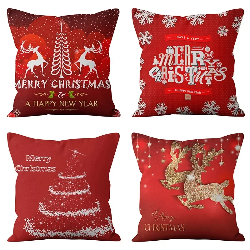 Christmas Red Pillow Cases Cross-border Nordic Festival Home Fabric Sofa Printed  Cushion Cover