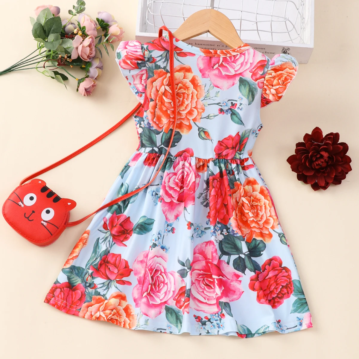 New 1-6Y Kids Clothes Girls Baby Dresses Summer Flying Sleeve Ruffles Floral Flower Pretty Dress Casual Summer Children's Dress