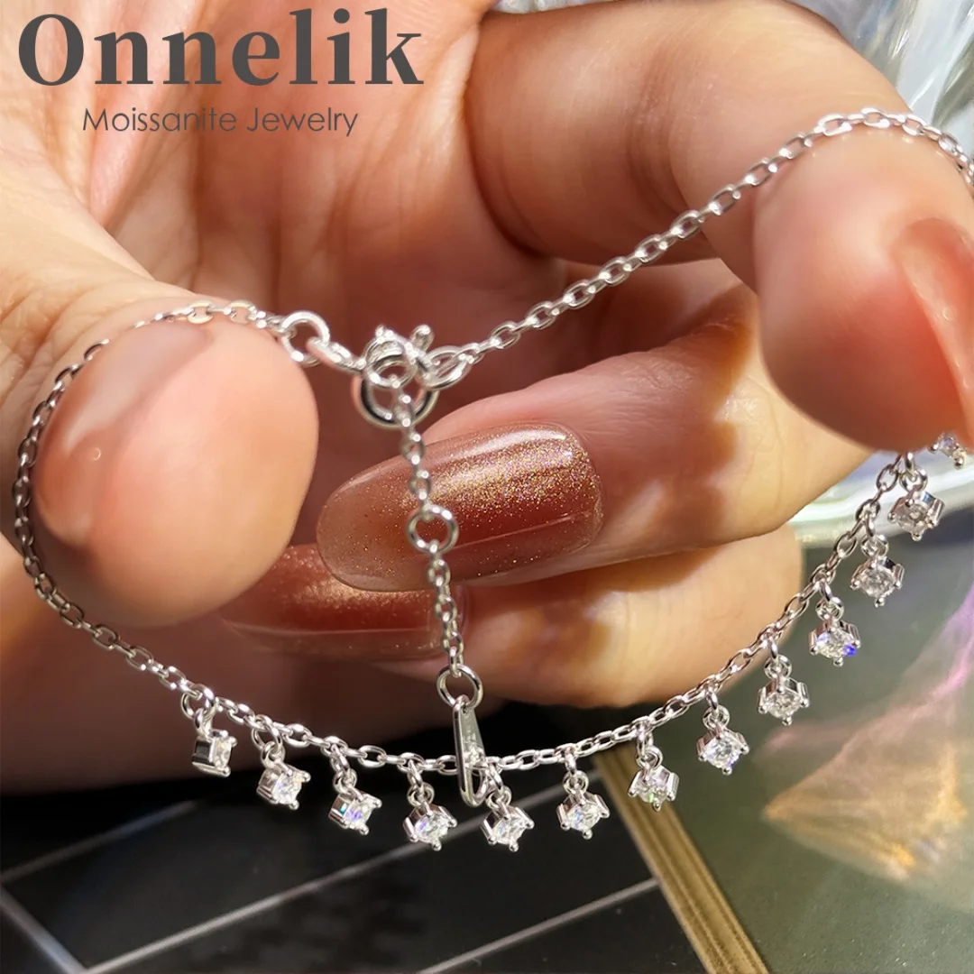 

Onnelik 2mm All Moissanite Tennis Bracelet S925 Sterling Silver 18K Gold Plated Sparkling Hand Chain Jewelry Gift for Women