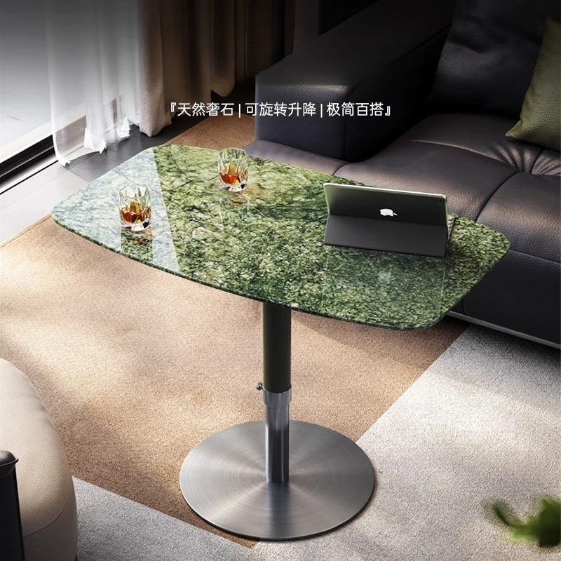 

Italian minimalist Dandong green natural marble liftable rotating sofa side luxury stone small table side coffee table