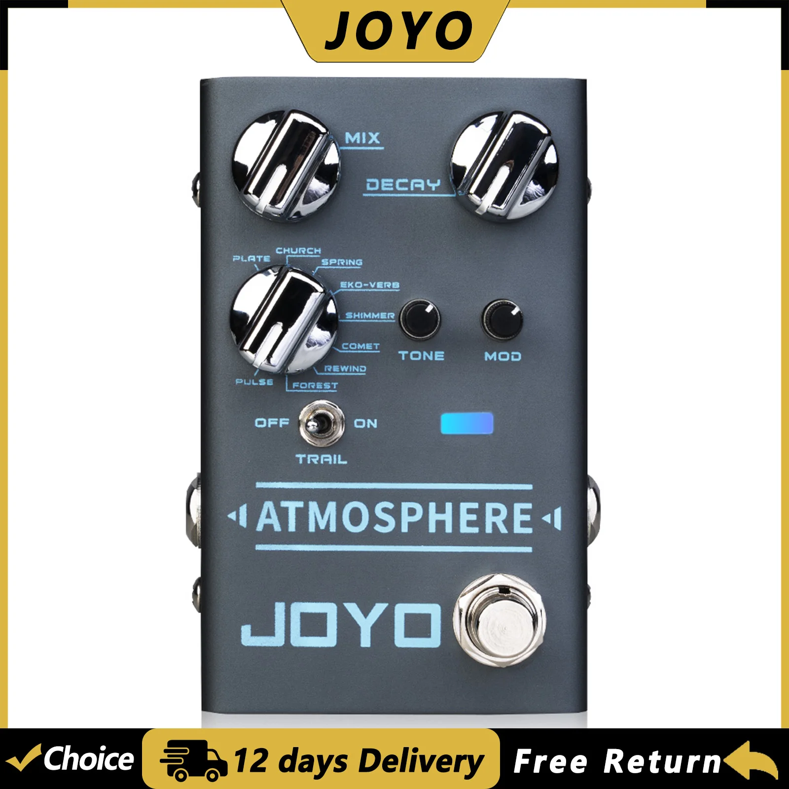 

JOYO R-14 ATMOSPHERE Digital Reverb Pedal Guitar Bass Pedal 9 Reverb Modes Professional Modulation Effect MOD Depth Control