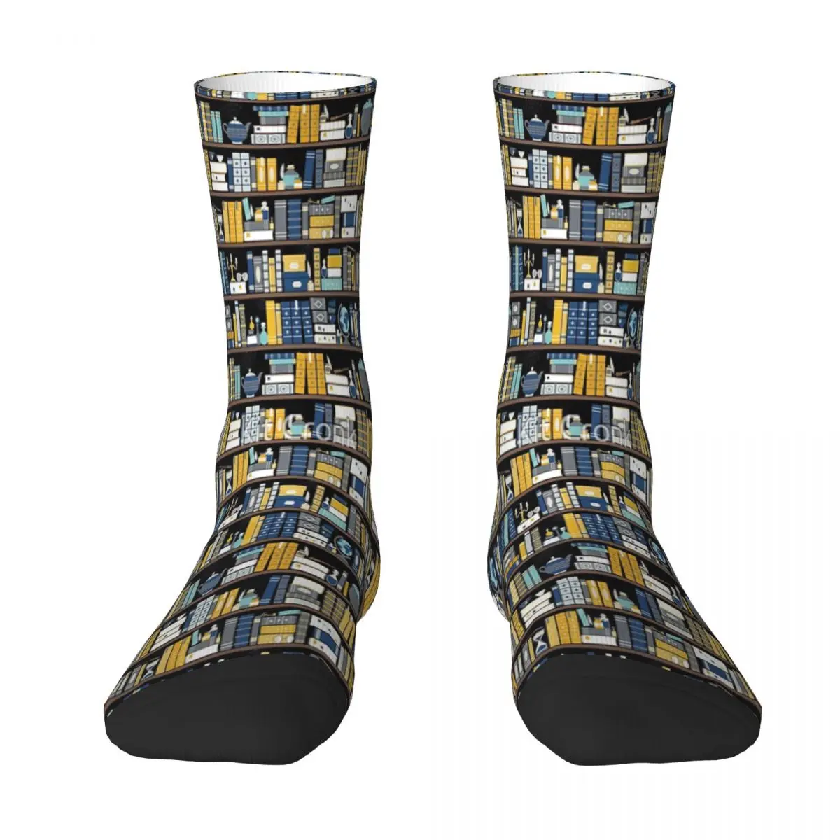 Bookcase Pattern - Blue Yellow Library Socks Fashion Trends Unisex Stockings 3D Printing Gifts Breathable Socks