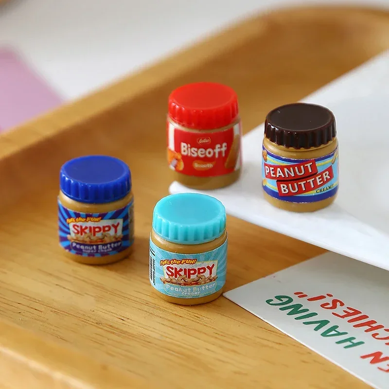 ของเล่นจำลองบ้านตุ๊กตาขนาดเล็ก 6 ชิ้น รูปแบบเนยถั่ว สำหรับตกแต่งบ้านตุ๊กตา อุปกรณ์เสริมของเล่นจำลองตกแต่งบ้าน
