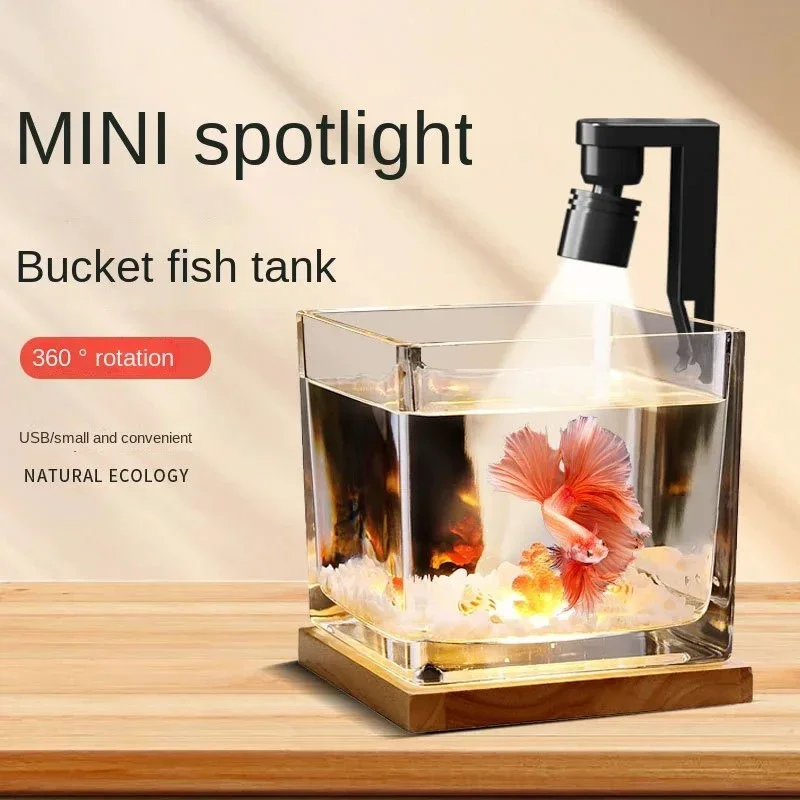 Aquarium Light Mini Clip-on Lamp Spotlight for Fish Tank 2W USB Power Interface Aluminum Lamp Head, Waterproof, External Switch