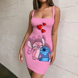 Disney Evening Dresses Fashion Prom Stitch Mini Dress Print Elegant Women Y2k Sling Woman Clothes Chic Sexy Summer 2024 Bodycon