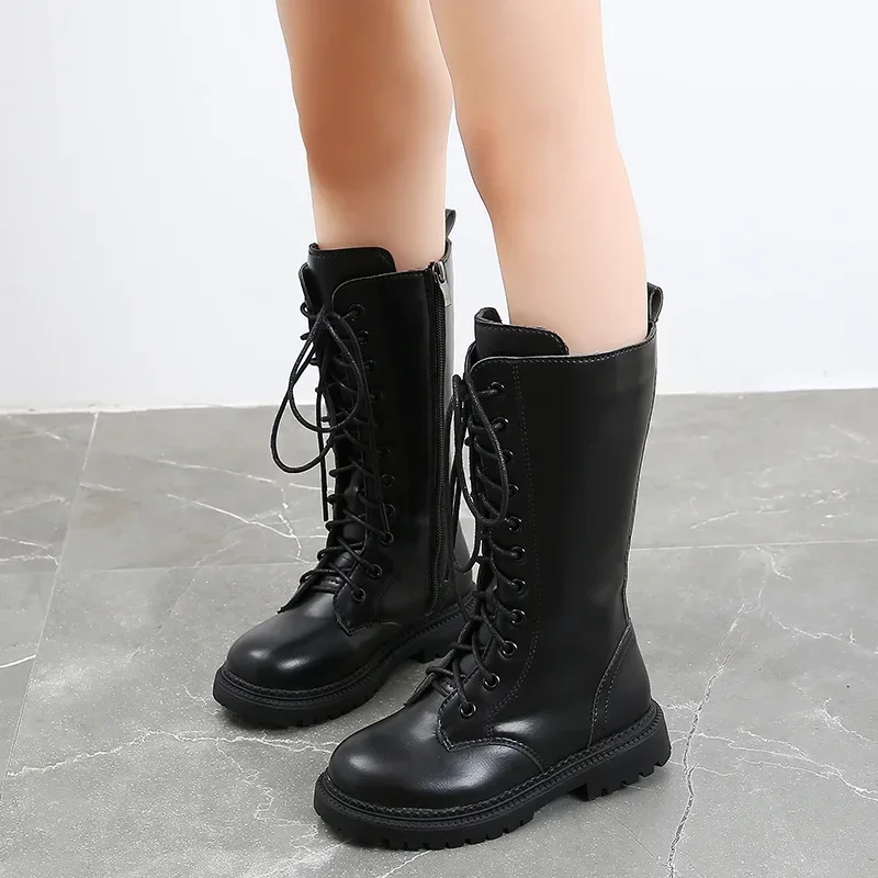 Botas Fashion Child Boots New Girl Leather Boots Retro High Boots Princess Long Boots Platform  Boots Kid Shoes Girl Boot Sapato