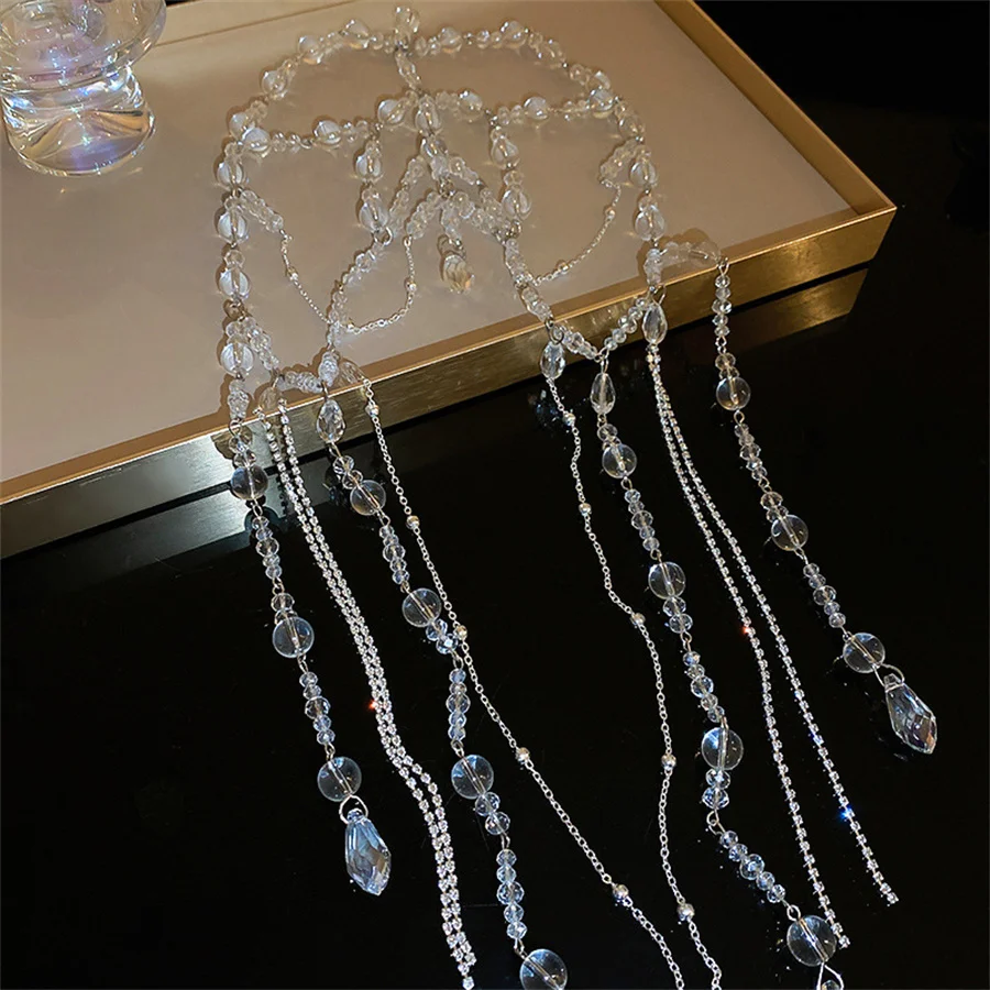 Shining bridal crown tiara Korean style super fairy crystal tassel beaded forehead ornament high-end wedding styling accessories