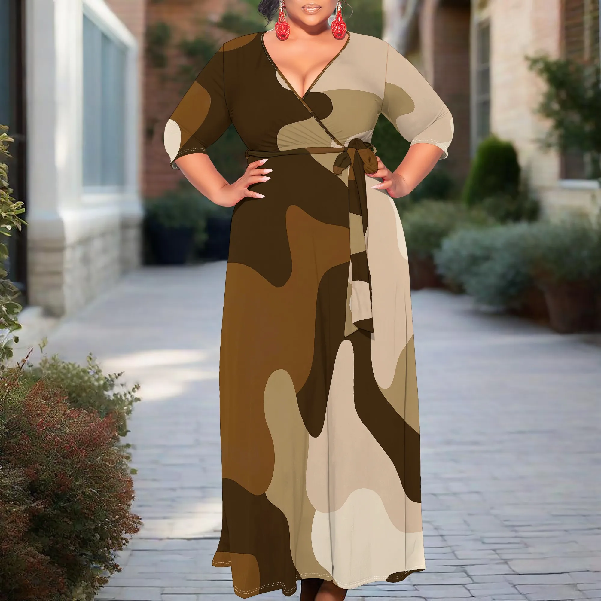 

Camouflage Plus Size Maxi Dress 2025 New Arrival V-Neck Belted Casual Dress for Women | XL-6XL Spring Fashion for Vacation