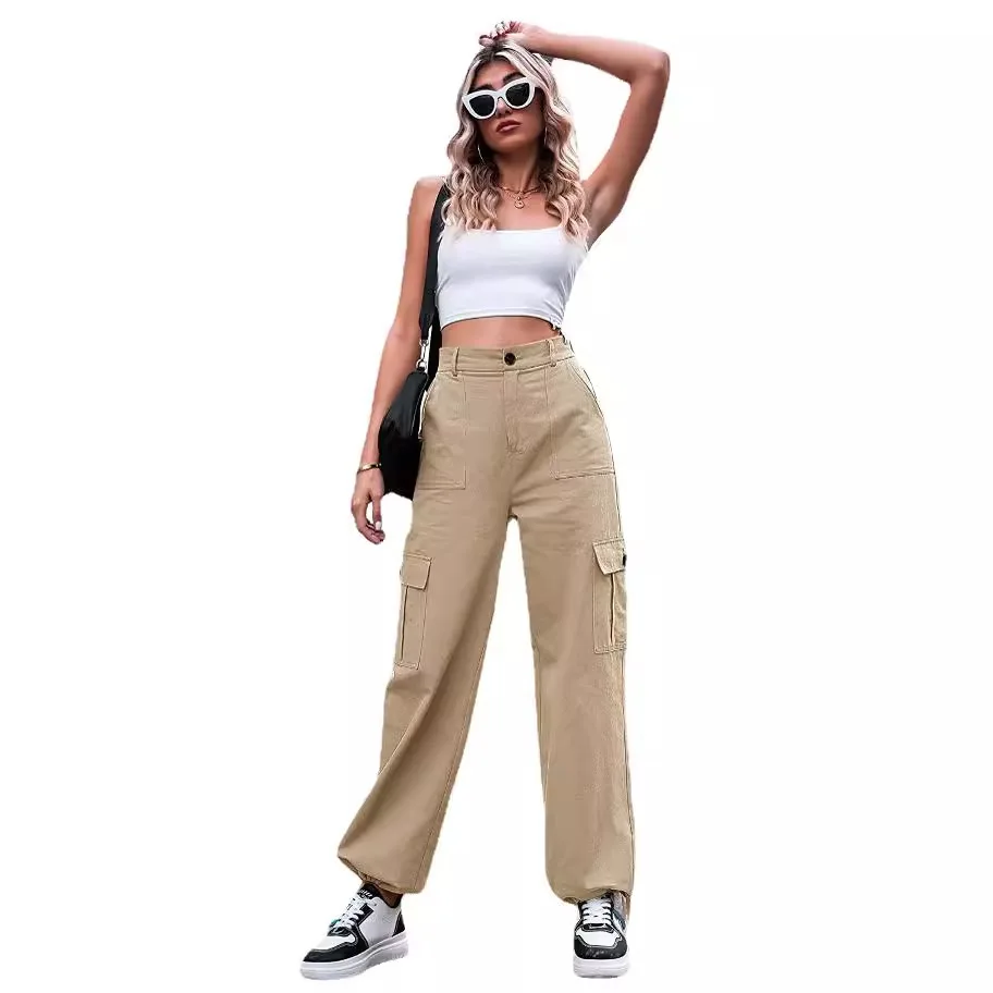 Pantaloni casual estivi nuovi Pantaloni da lavoro a gamba larga a vita alta in cotone da donna 2025 Pantaloni da donna europei e americani