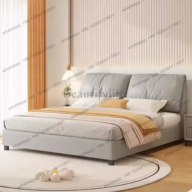LJY Postmodern Frame Double Bed Bedroom Beige Designer Wooden Bedgeraamte Double Bed Full Size Sun Beliche Postmodern Furniture