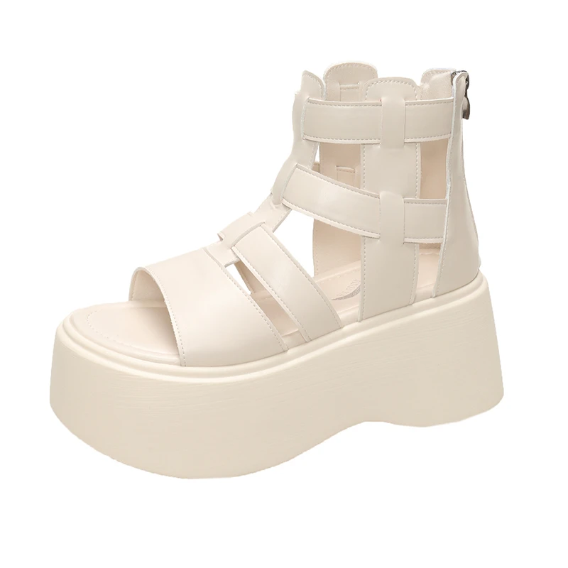 Platform Wedge Sandals for Women White Breathable Mesh Sneakers 7.5CM High Heels Hollow Out Chunky Chain Shoes Sandalias Mujer