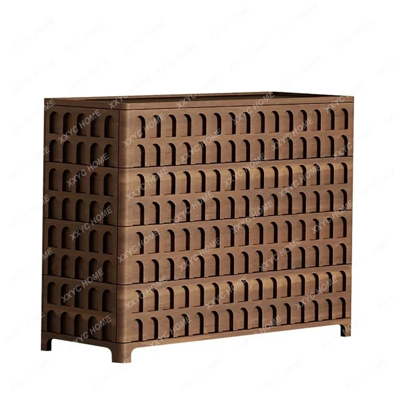 LMedieval walnut retro chest, bedroom storage designer furniture, high-end art entrance cabinet