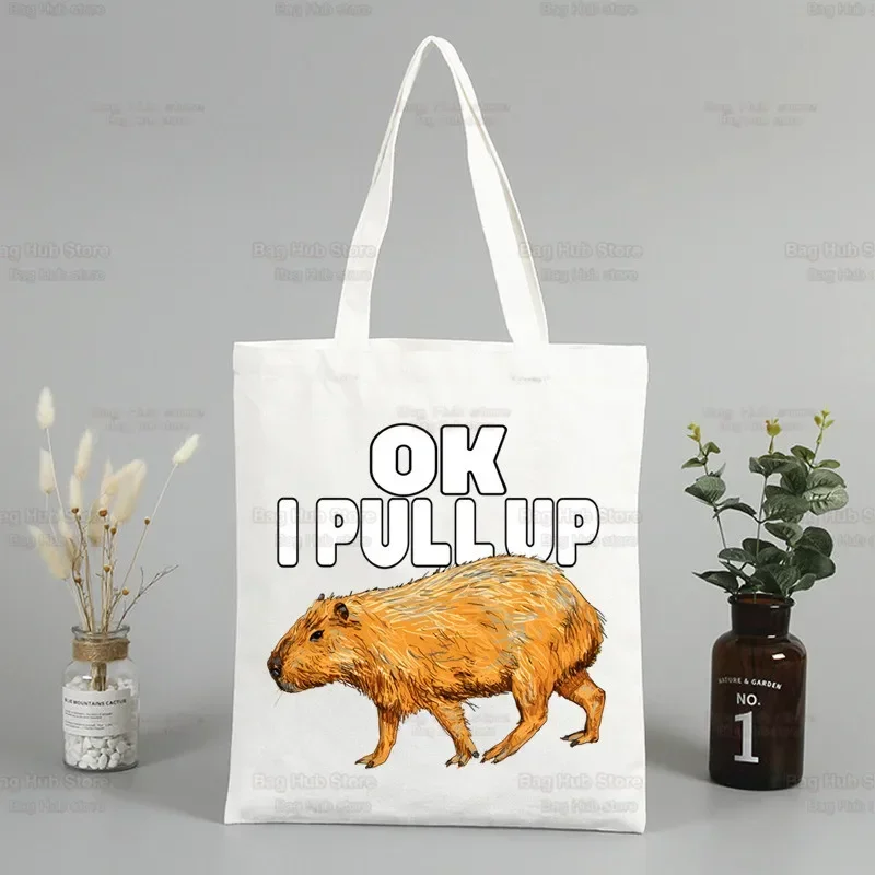 Don't Worry Be Capy Shopping Bag Graphic Tote Harajuku Women Canvas Shoulder Bag Female Ulzzang Eco Large-Capacity