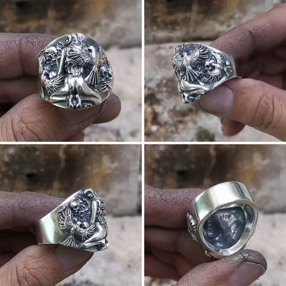 925 Sterling Silver Sexy Girl Skull Ring Biker Punk Jewelry TA258 US Size 7 to 15 BZ
