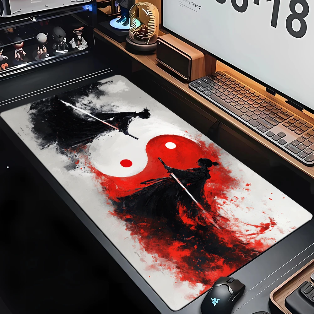 Yin Yang Pattern Mouse Pad Samurai Large Computer Office Game Table Mats XXL Rubber Anti-slip Gaming Keyboard Mat Long Desk Pads