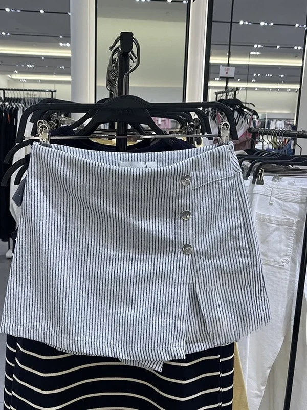 New Summer Women's Casual Stripe ort Skirt Pants Versatile A-Line Midi Skirt Comfortable Fit mid Waist Other 00% Material