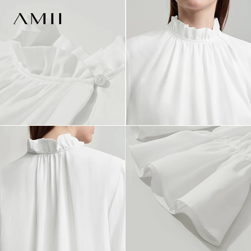 AMII بلوزة نسائية بسيطة فضفاضة بياقة واقفة وأكمام على شكل فراشة قمصان وبلوزات لخريف 2025 قطع علوية جديدة للسيدات 12543102 #3