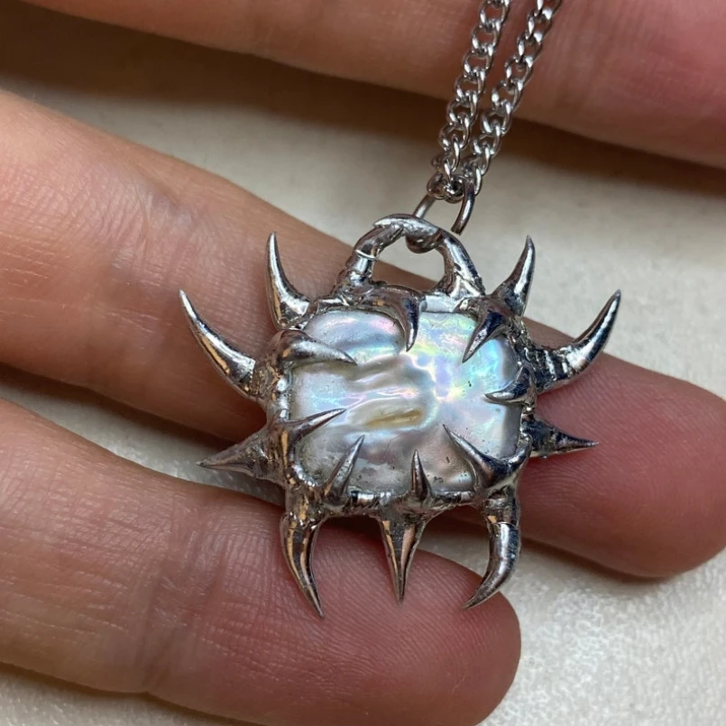 Soldered Necklace Thorns Free Form Bubble Claw Organic Claws Spiky Pearl Freshwater Pearls Handmade Brutalist Y2k