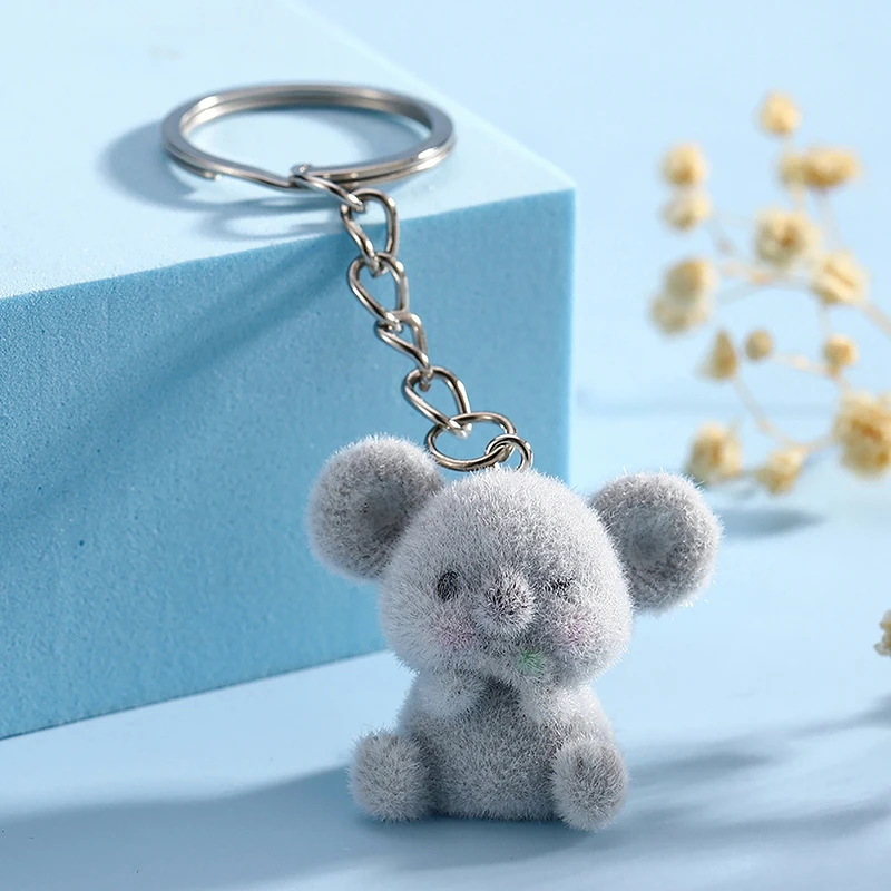 Cute 3D Flocking Koala Keychain Resin Animal Couple Mobile Phone Pendant Car Keyring Earphone Backpack Charms Bag Decor