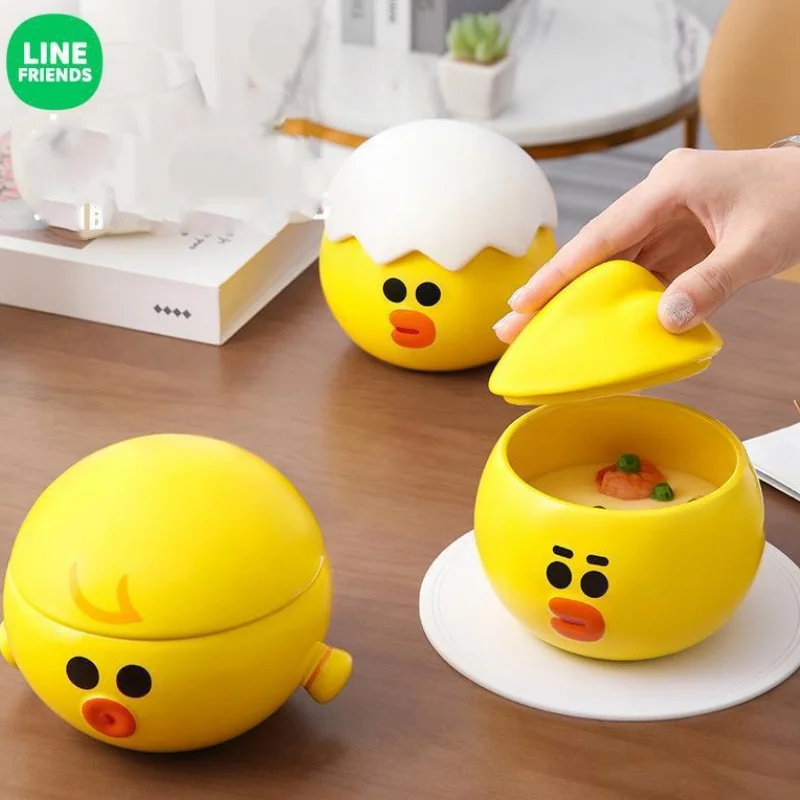 

Line Friends SALLY Steamed Egg Bowl Anime Kawaii Cute Cartoon Creativity Ceramic Salad Porcelain Bowl Dessert Utensils with Lids