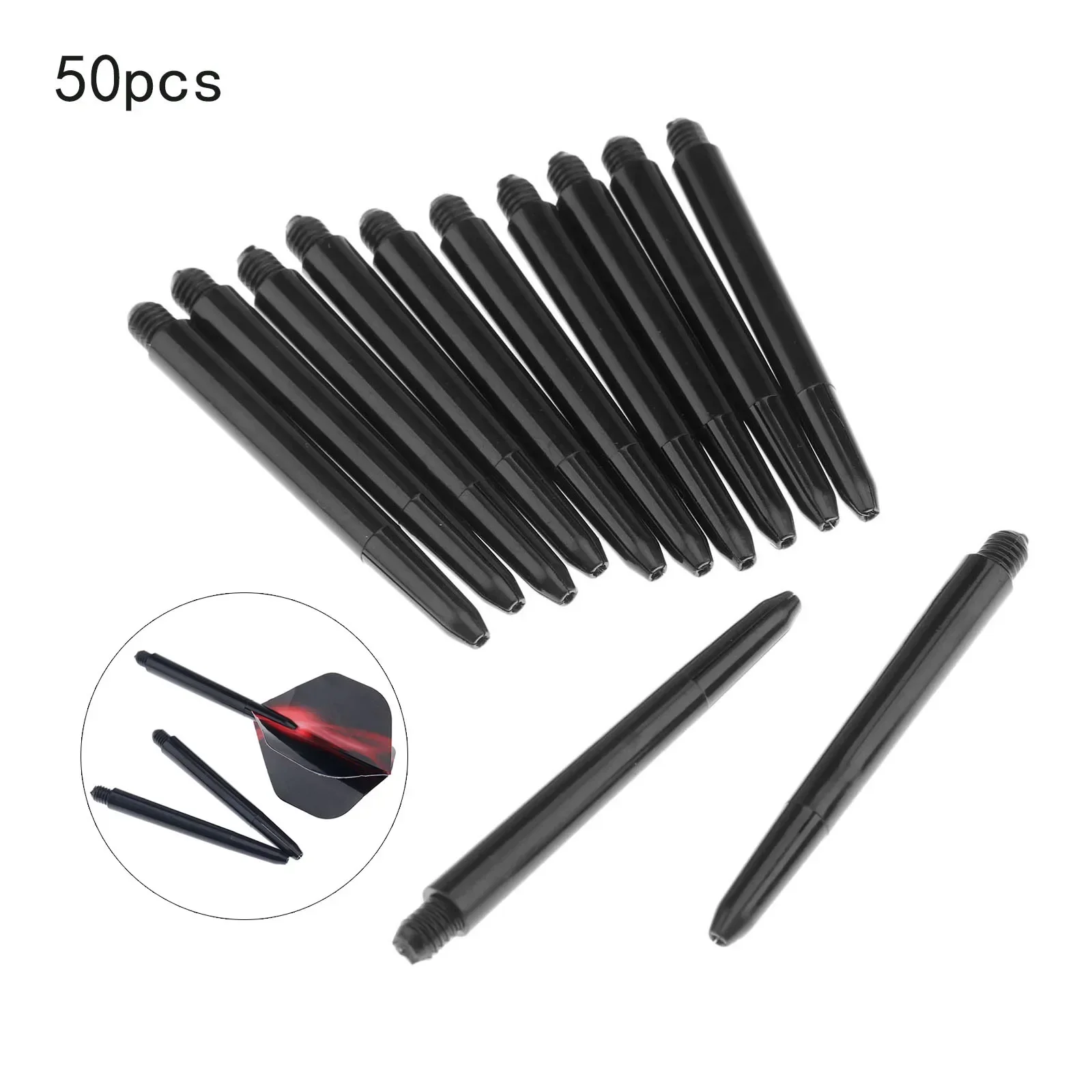 Black 50Pcs/lot Nylon Dart Shafts 2BA 48mm Screw Thread Plastic Darts Rod Stems Darts Accessories For Standard 2BA Screw Thread