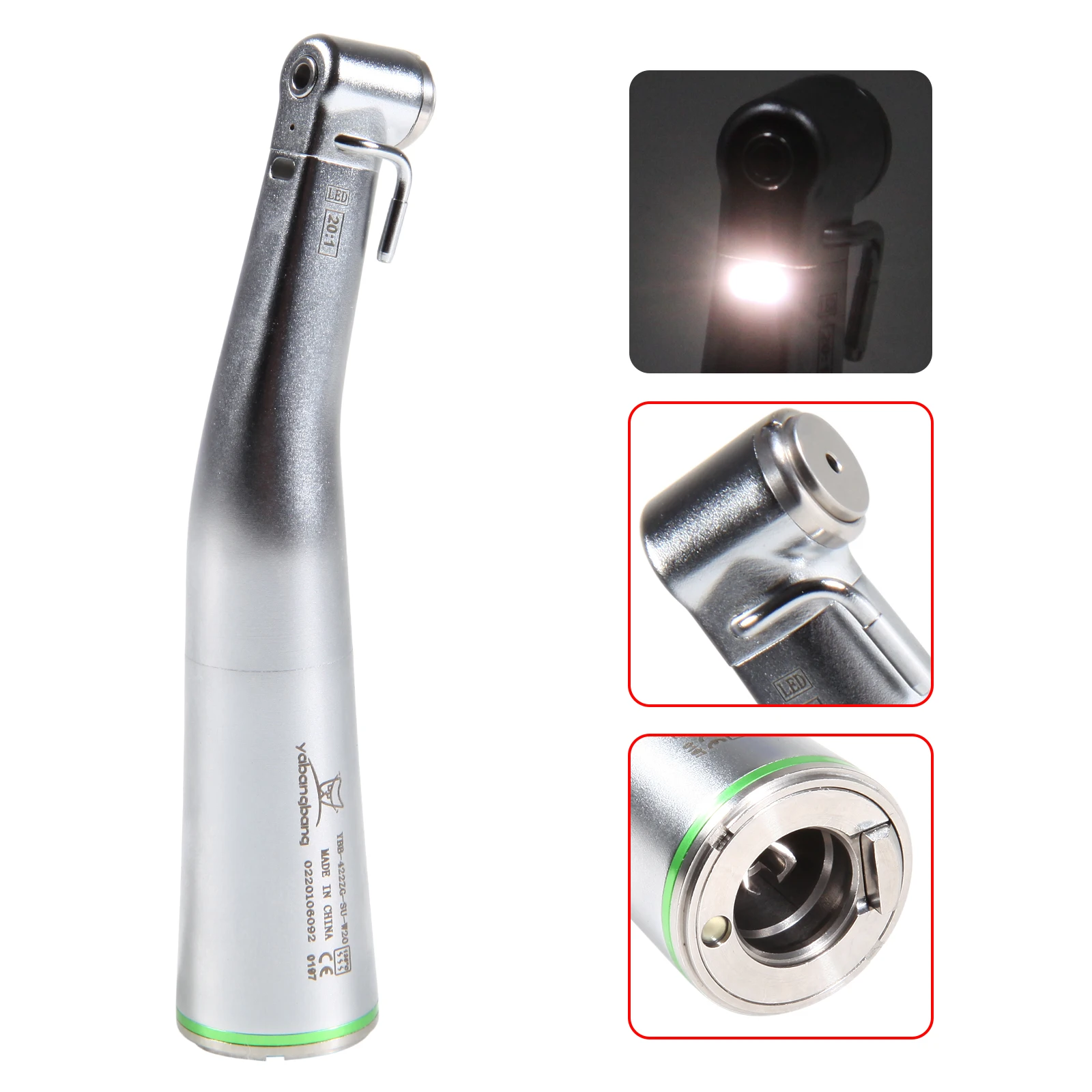 

YABANGBANG Dental Fiber Optic LED 20:1 Surgical Implant Contra Angle Handpiece Push Button for NSK Kavo