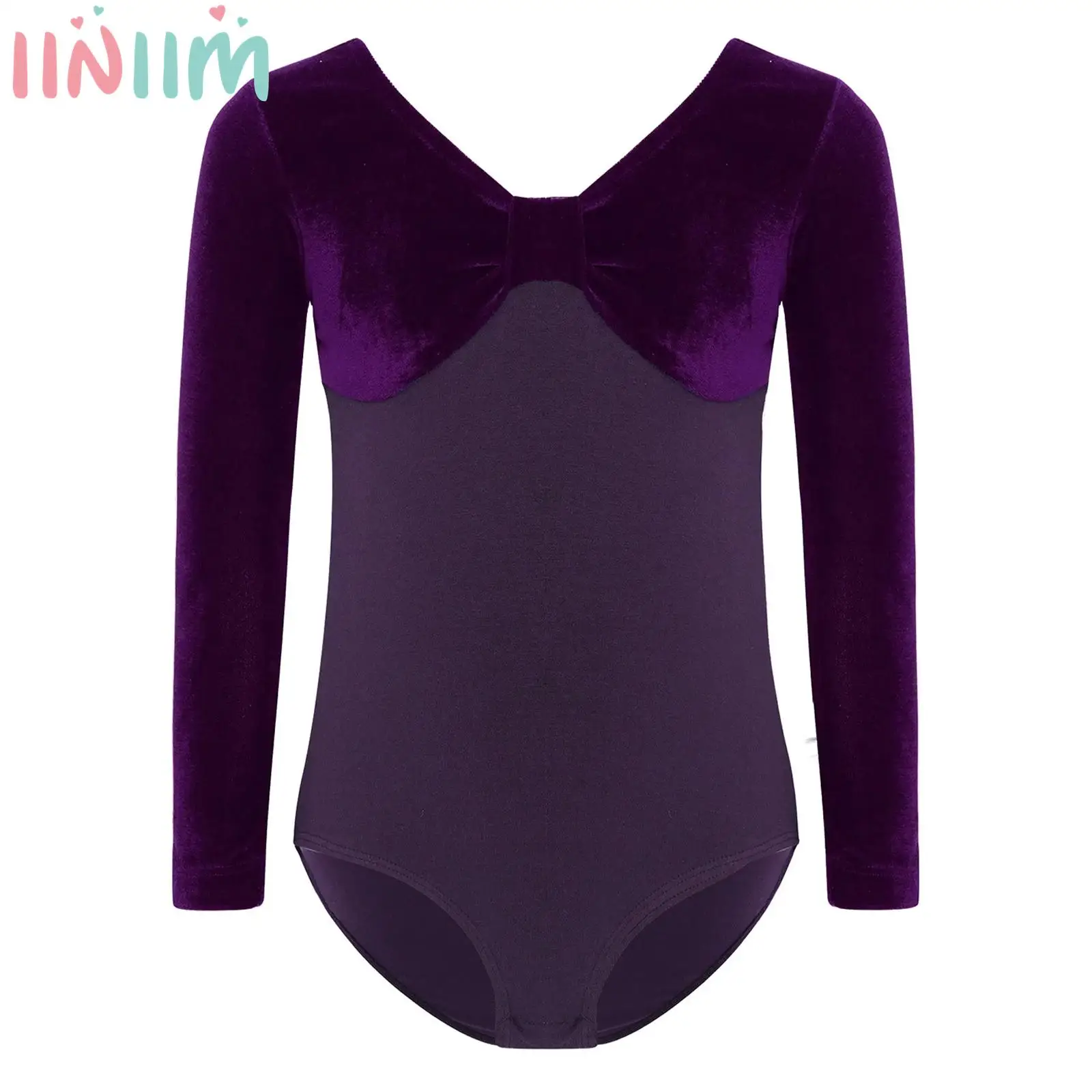 

Костюм для балета и джазовых танцев для девочек: боди с V-образным вырезом, длинными рукавами и кнопками на промежности для сцены и соревнований по бальным танцам